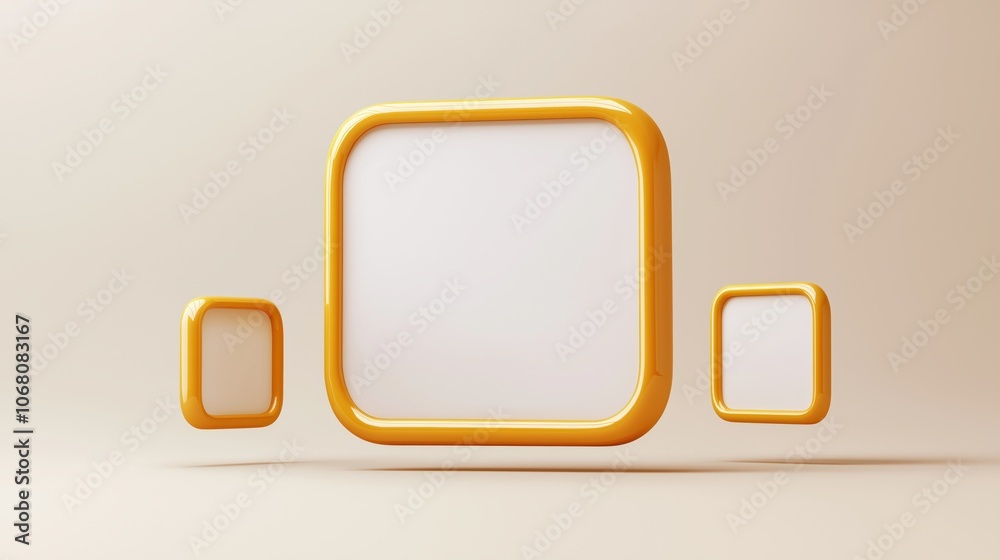 White rectangular speech bubble with yellow borders