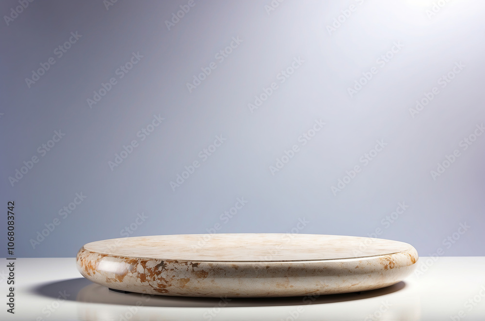 Empty polished pebble platform on light gradient, perfect for product presentation. Created with generative AI technology Empty polished pebble platform on light gradient, perfect for product presentation. Created with generative AI technology