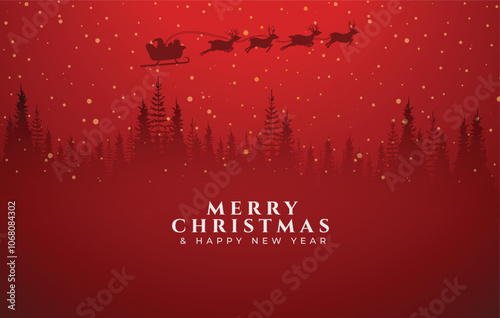Christmas background with snowflakes, Cute Christmas Card with Christmas landscape and Claus Background