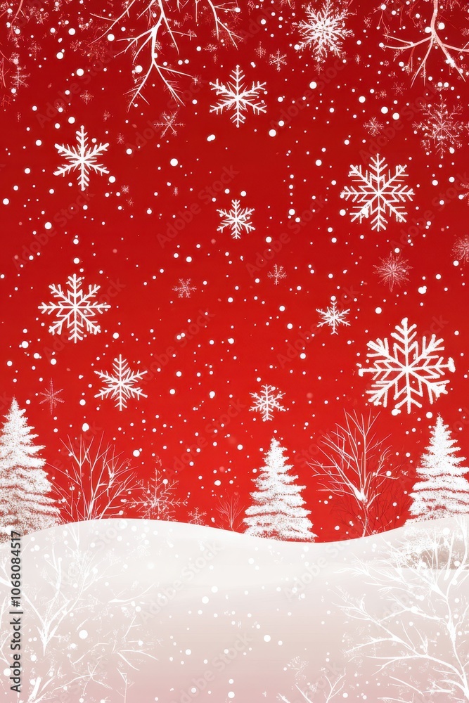 Red Christmas background with snowflakes and trees Red Christmas background with snowflakes and trees