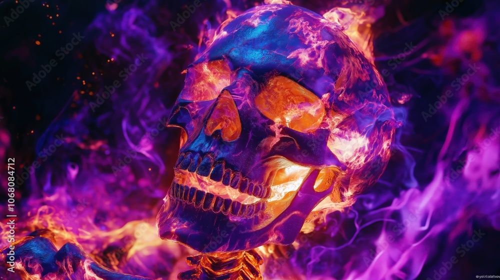 Blue fire skeleton, flaming skull, fiery skeleton in the dark, glowing orange accents Blue fire skeleton, flaming skull, fiery skeleton in the dark, glowing orange accents
