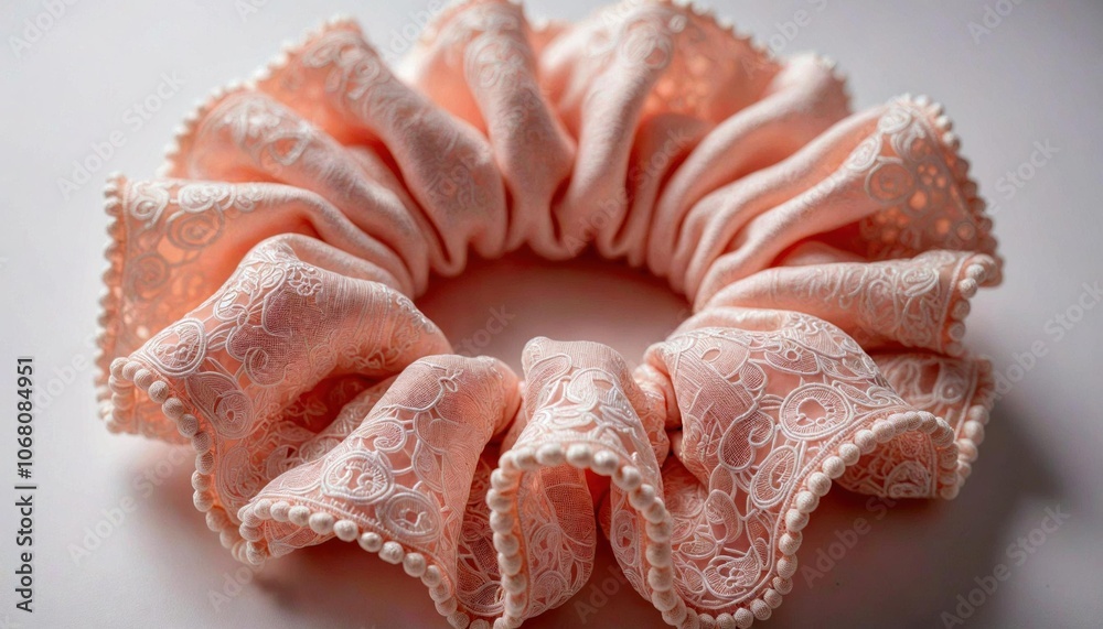 Elaborate Lace Embroidered Scrunchie Close-Up Elaborate Lace Embroidered Scrunchie Close-Up