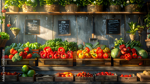 Organic Fruits and Vegetables on Wooden Display