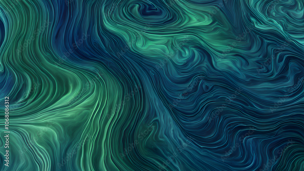 Shifting liquid mercury in deep blue and green tones creating mesmerizing wave like patterns, Ai Generated Shifting liquid mercury in deep blue and green tones creating mesmerizing wave like patterns, Ai Generated