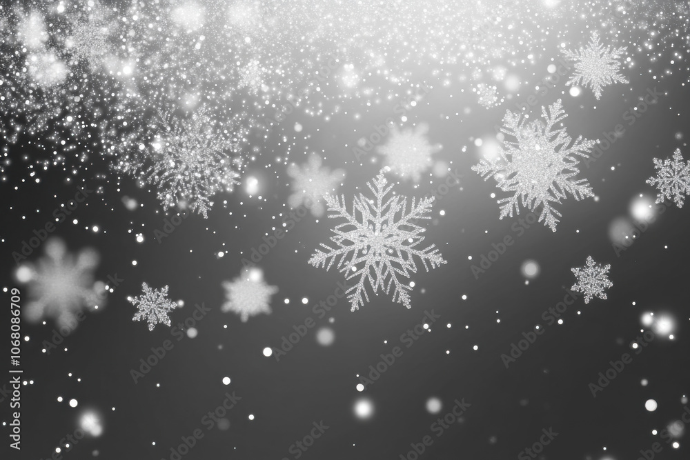 Delicate snowflakes gently falling on serene gray background, creating peaceful winter scene. intricate patterns of snowflakes add touch of elegance to tranquil atmosphere Delicate snowflakes gently falling on serene gray background, creating peaceful winter scene. intricate patterns of snowflakes add touch of elegance to tranquil atmosphere