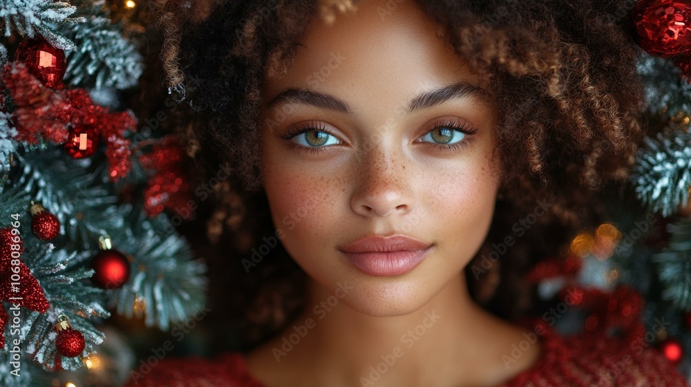 Christmas-themed portrait of a person. Christmas-themed portrait of a person.