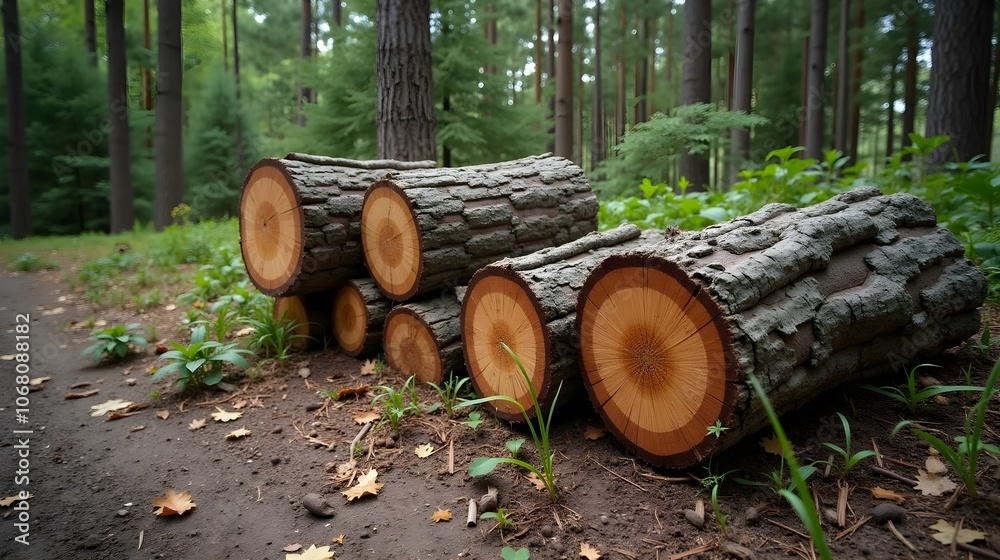 Tree stumps piled up in the woods. Tree stumps piled up in the woods.