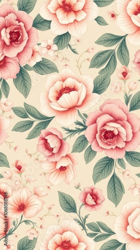 Intricate vintage floral design with pastel colors on a seamless wallpaper pattern, texture, intricate