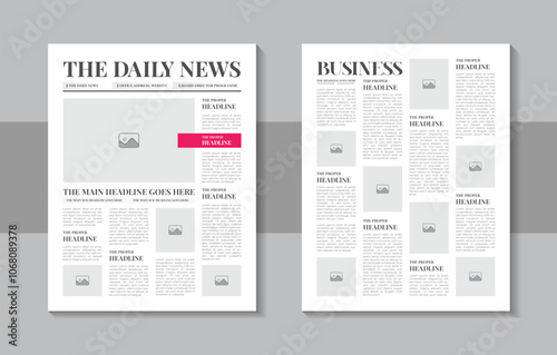 Print ready newspaper template layout design with headlines, daily advertising, magazine page or newspaper print template design with red and black element