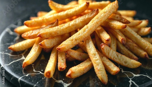 Artistic French Fries on Black Marble