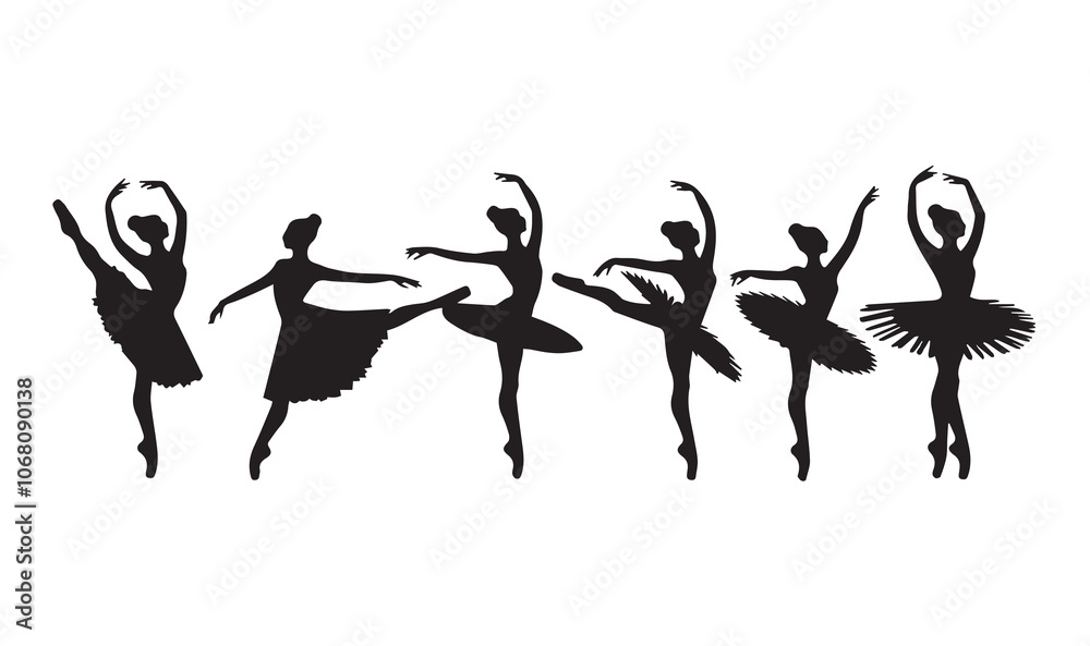 Set of ballerina vector silhouettes on white. Set of ballerina vector silhouettes on white.