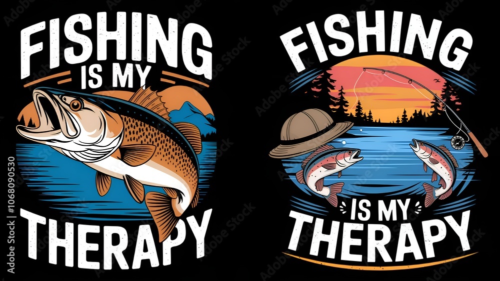 Obraz premium Fishing themed tshirt desig with fishing is my therapy typography
