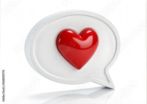 3D White Speech Bubble with Red Heart Reaction isolated on white background