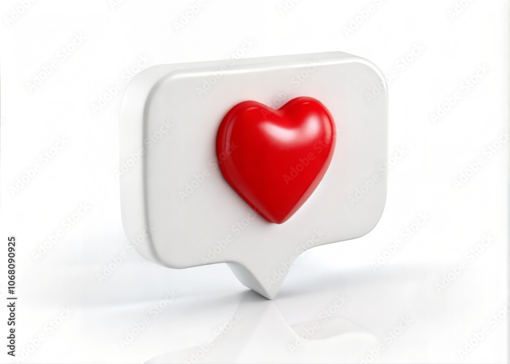 3D White Speech Bubble with Red Heart Reaction isolated on white background 3D White Speech Bubble with Red Heart Reaction isolated on white background