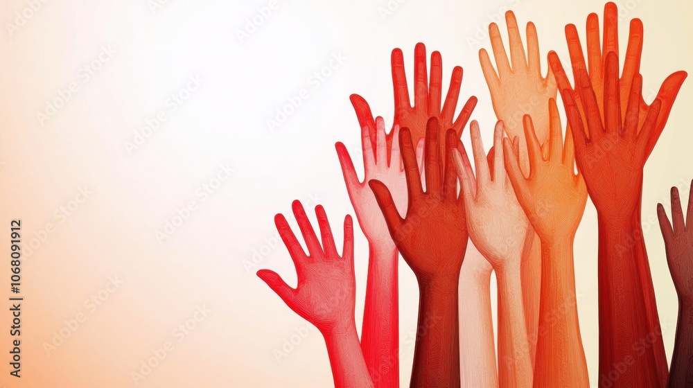 Diverse hands reaching upwards symbolize unity and collaboration, AI Diverse hands reaching upwards symbolize unity and collaboration, AI