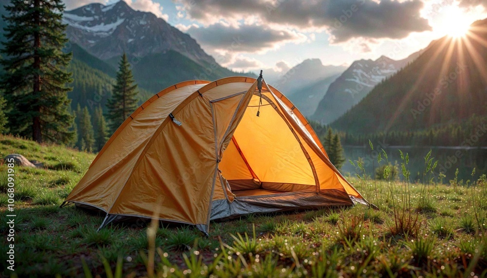 Emergency Shelter Tent in Forest with Dew Emergency Shelter Tent in Forest with Dew