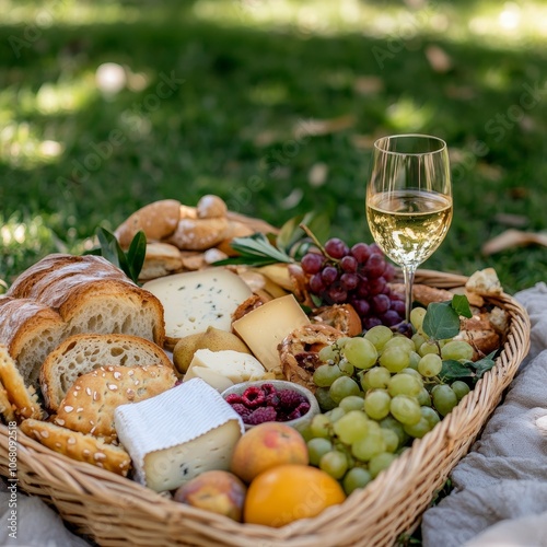 Elegant Picnic Spread with Wine and Fresh Delights