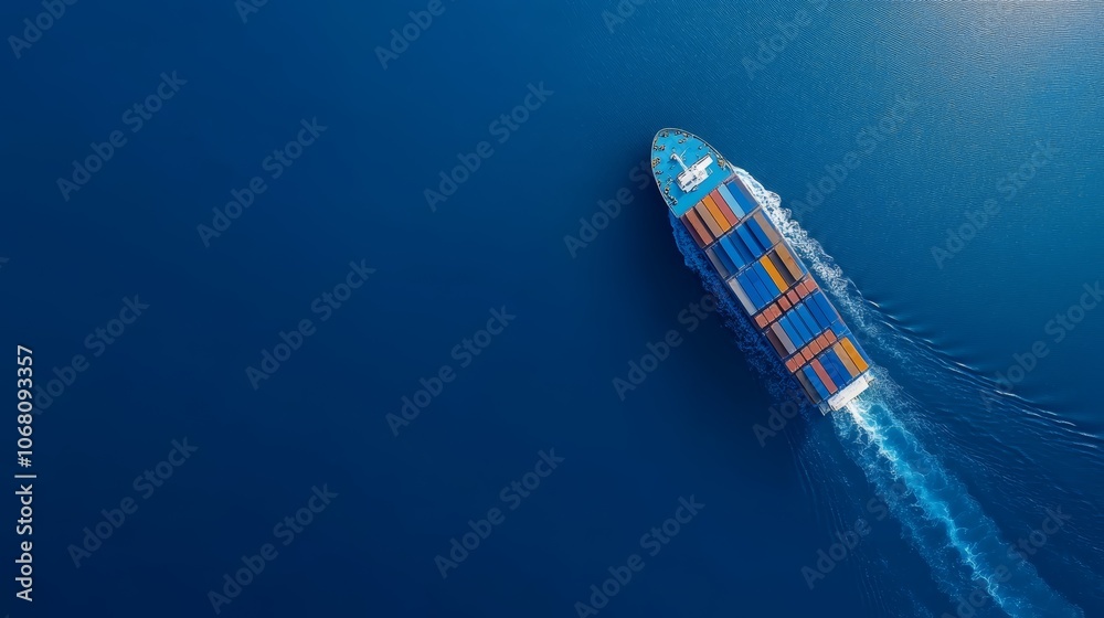 Immense container ship majestically traversing the expansive ocean under the daylight sky Immense container ship majestically traversing the expansive ocean under the daylight sky