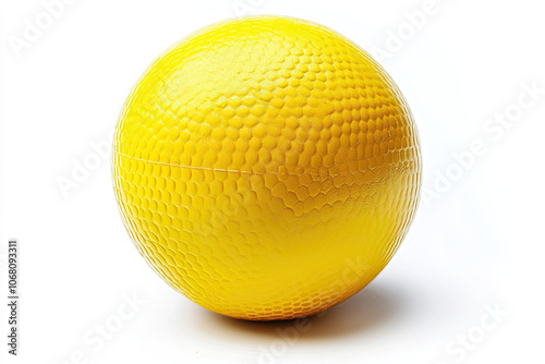 Yellow street hockey ball with a smooth finish on a white background