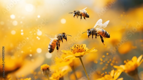 honey bees and flowers in a...