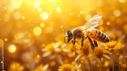 honey bees and flowers in a...
