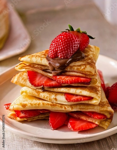 Cuadro en lienzo Panqueques con nutella y fresas
