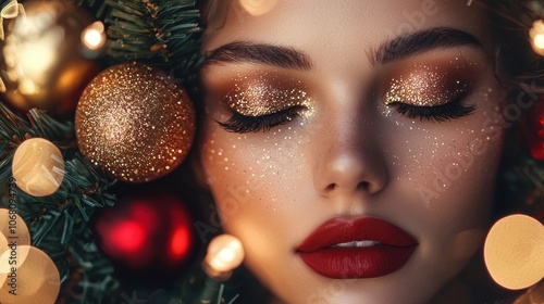 A woman with red lipstick