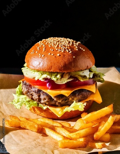 Hamburguesa con papas fritas  photo