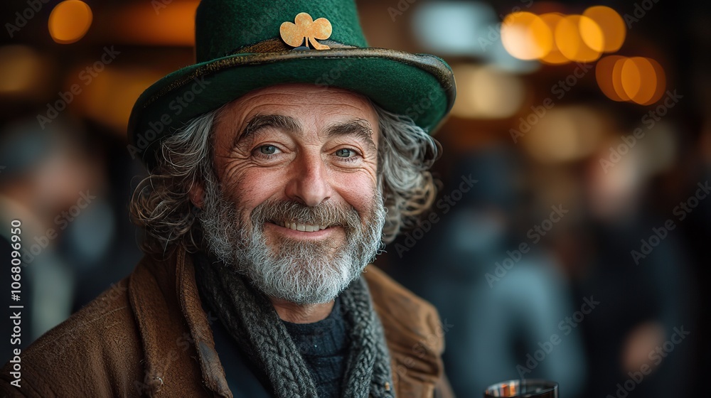 A happy man in a leprechaun hat enjoys St. Patrick’s Day celebrations, representing Ireland’s famous holiday. A happy man in a leprechaun hat enjoys St. Patrick’s Day celebrations, representing Ireland’s famous holiday.