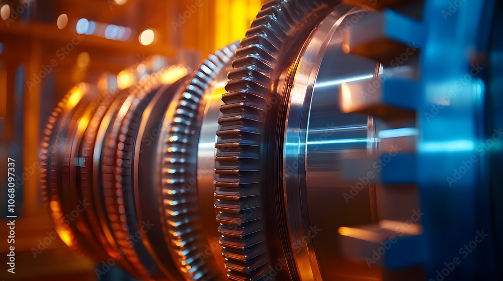 Obraz premium Close up view of a welder repairing a damaged metal part of an industrial machine focused on the precise and intricate welding process The glowing sparks bright orange and blue hues