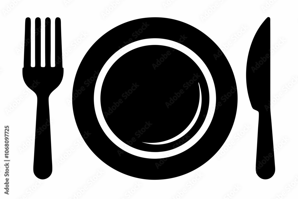Dish, fork, knife and plate icon set, cutlery vector icon collection.
Dish, fork, knife and plate icon set, cutlery vector icon collection.