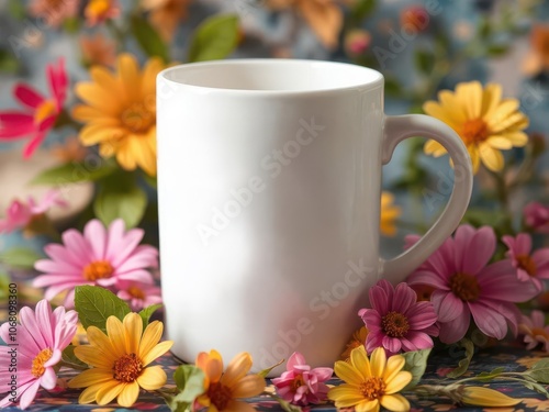 White ceramic coffee cup with a colorful background featuring an inspirational quote 