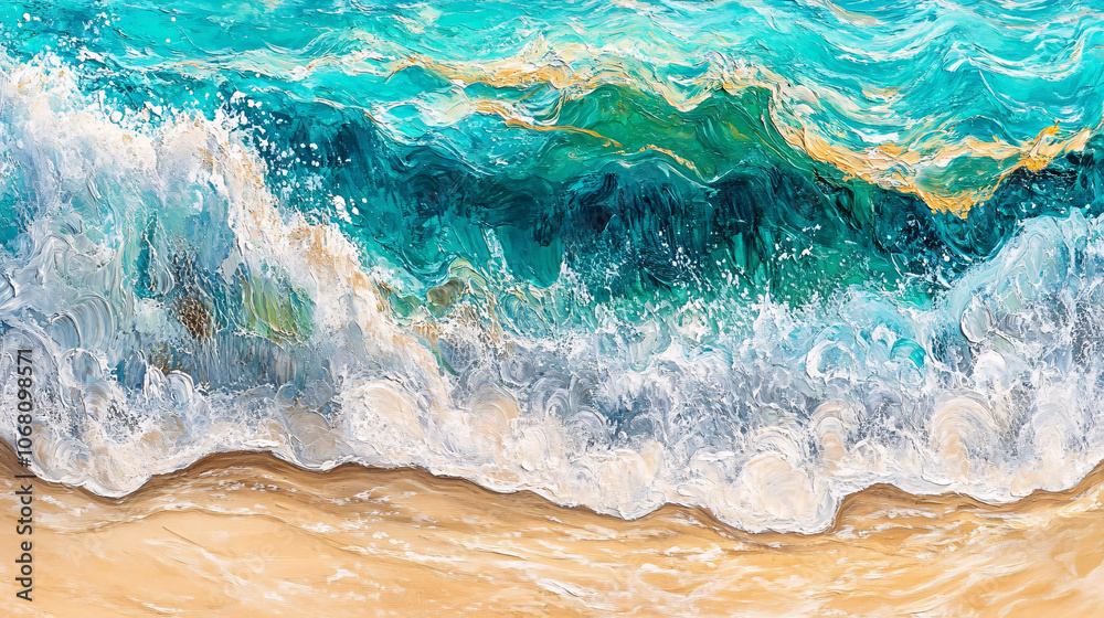 abstract ocean wave painting with turquoise and white colors on a sandy beach abstract ocean wave painting with turquoise and white colors on a sandy beach