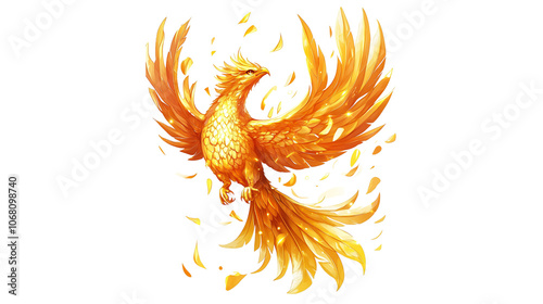 Obraz na płótnie A golden bird with its wings spread out, flying in the air w salonie