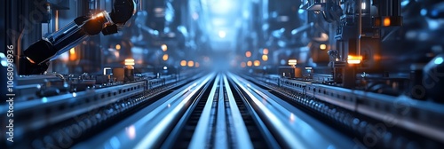 Automated Robotic Arm on Timelapse Dolly Style 3D Footage in an Industrial Electronic Device Manufacturing Plant