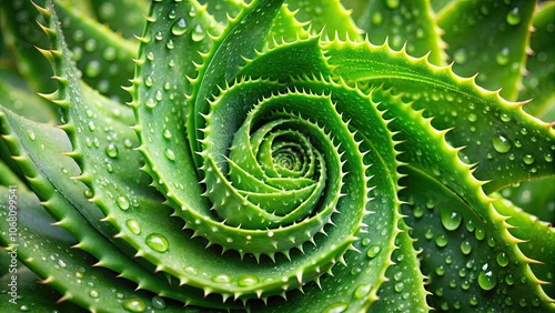 Closeup of spiral aloe vera plant with water drops , succulent, aloe vera, spiral, green, closeup, macro