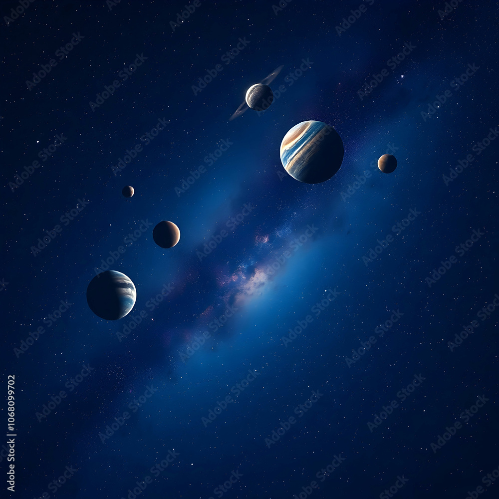 Night sky with planets and galaxies scene Night sky with planets and galaxies scene