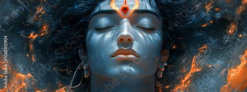 vector illustration of Indian God Shiva, abstract comic style panorama photo