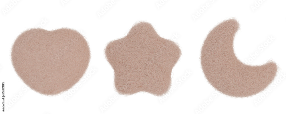 3D Icons, Beige Wool Felt Textured Heart, Star and Moon, Shape Set, Aesthetic Icons, Warm and Cozy, Christmas Icon 3D Icons, Beige Wool Felt Textured Heart, Star and Moon, Shape Set, Aesthetic Icons, Warm and Cozy, Christmas Icon