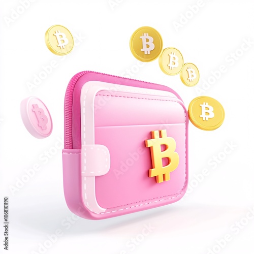 3D Rendering of a white background, a children's wallet contains simple Gold bars, The children's wallet is placed on the whitebackground, The Cryptocurrency are floating out of the children's wallet