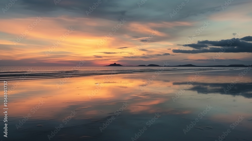 Fototapeta premium Serene Sunset Over Calm Ocean Waters