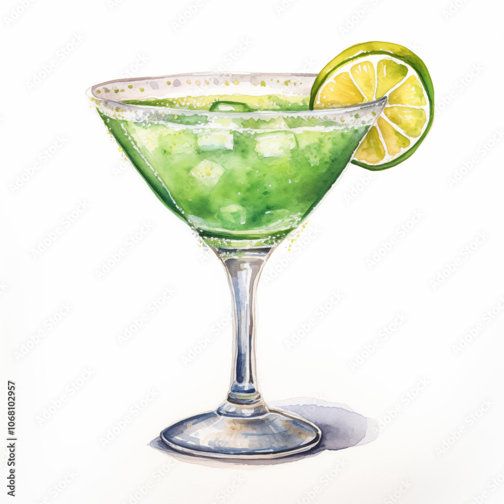margarita glass Watercolor painting on a clean white background margarita glass Watercolor painting on a clean white background
