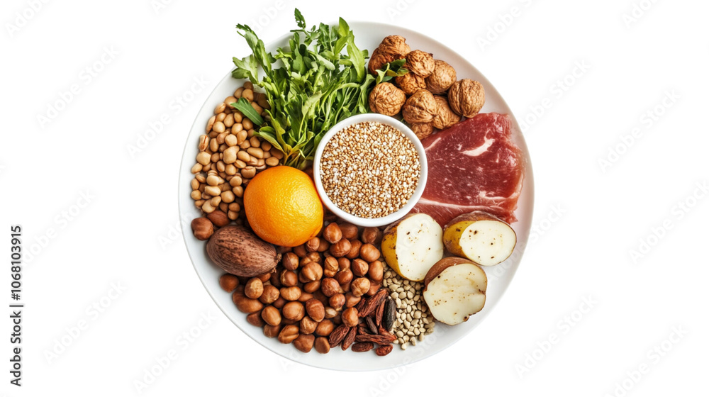 A plate of food with a variety of vegetables and meat A plate of food with a variety of vegetables and meat