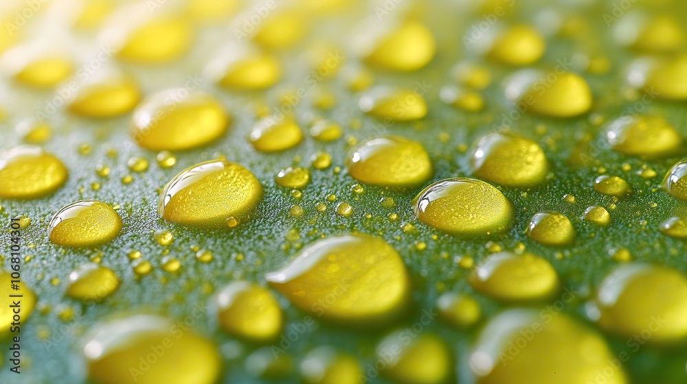 A macro view of oil droplets floating on water, creating a vibrant abstract green background, ideal for beauty or cosmetic product marketing. A macro view of oil droplets floating on water, creating a vibrant abstract green background, ideal for beauty or cosmetic product marketing.