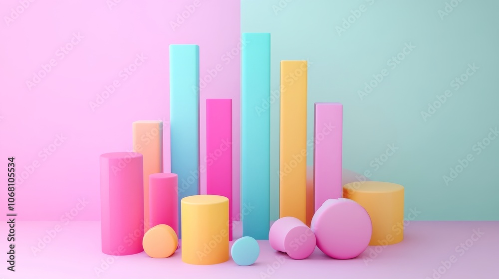A pastel-colored bar graph in 3D adds a creative touch to data representation. A pastel-colored bar graph in 3D adds a creative touch to data representation.