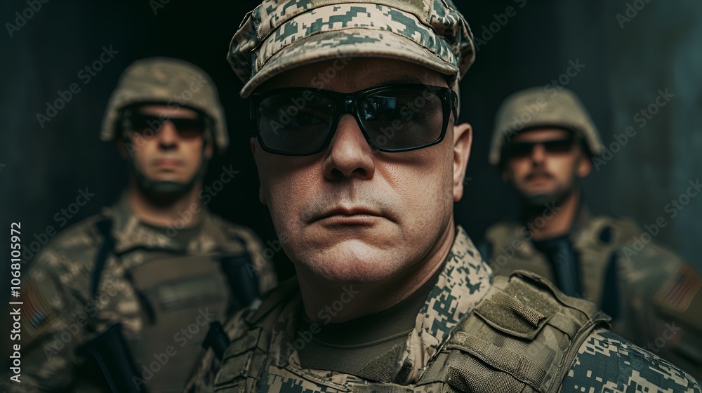 Fototapeta premium Military Personnel in Tactical Gear with Sunglasses