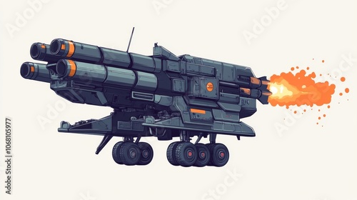 A shipborne anti-aircraft missile system is illustrated in a stylized vector. photo