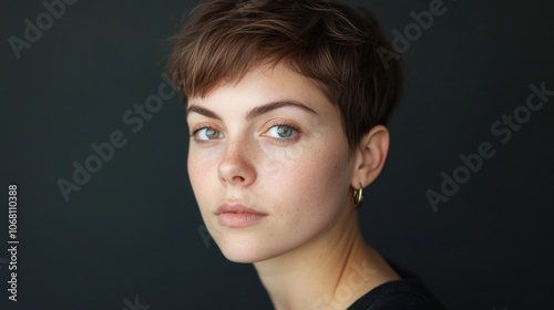 Portrait of non-binary individual with short brown hair