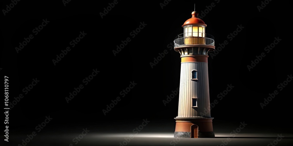 Lighthouse standing tall against a black background, beacon, navigation, tower, guiding light, dark, maritime, night Lighthouse standing tall against a black background, beacon, navigation, tower, guiding light, dark, maritime, night
