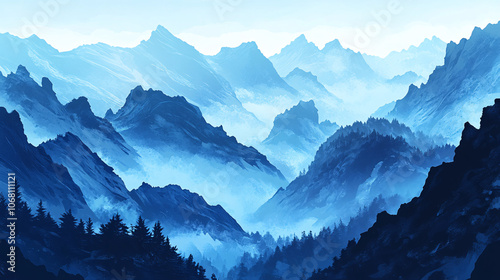 blue mountains foggy landscape painting  digital art